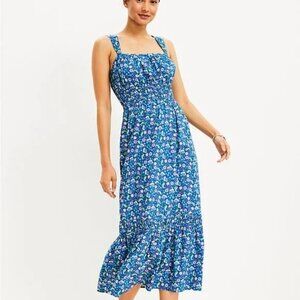Loft‎ Womens Plus XXL Blue Floral Smocked Maxi Dress Sleeveless